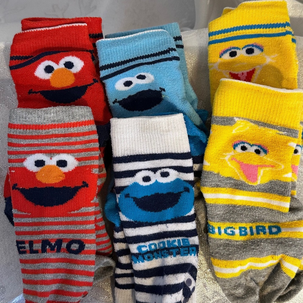Sesame Street, fits toddler shoe size 4-6, socks, grippers on bottom